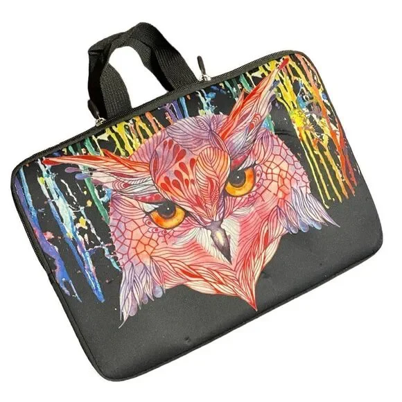 Psychedelic owl neoprene  laptop sleeve bag