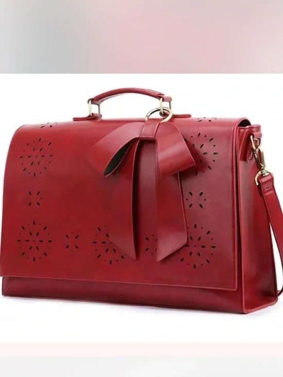 Walasa new scarlet laser cut leather messenger bag with bow