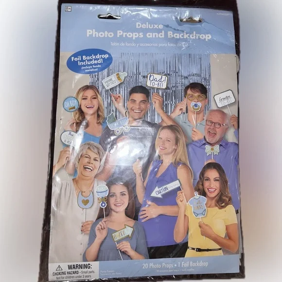 🔴New Deluxe Boy Baby Shower Photo Props Kit Gender Reveal Foil Props Glitter