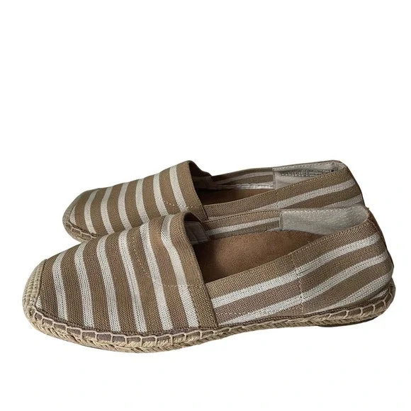 Vionic Valeri Tan White Stripe Espadrille Flats Size 9