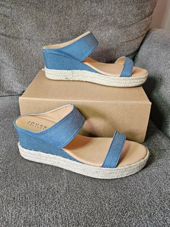 Journee Collection Blue Espadrille Wedge Sandals Size 12