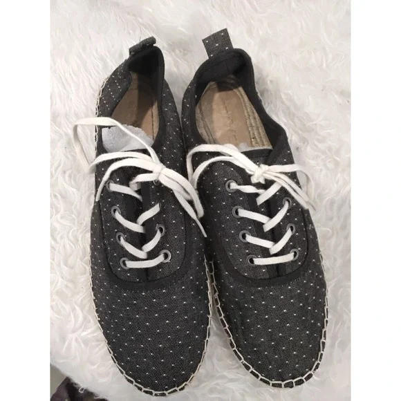 SeaVees Sorrento Sand Shoe Womens 9 Black Polka Dot Denim Espadrille Sneakers
