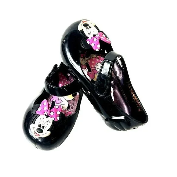Disney Minnie Toddler Girls Sz 7/8 Snap Black Rubber Dress/Casual Mary Jane Shoe