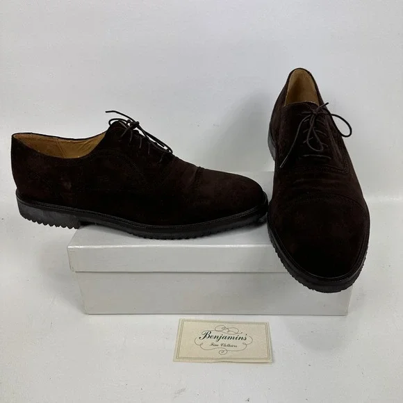 Benjamins Cap Toe Oxford shoes Brown Suede Men's Size 11.5 M Vibram Gumlite Sole