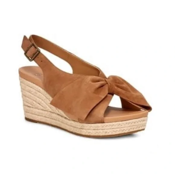 UGG Camilla Bow Wedge Espadrille Leather Sandal Size 11