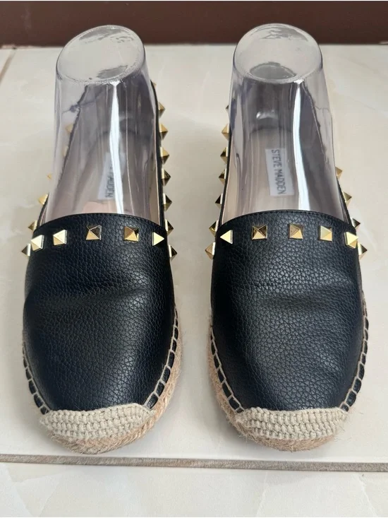 Steve Madden Black Espadrilles with Gold Stud Accents