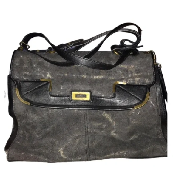Jessica Simpson subtle Animal Print Metallic Tote / Laptop Bag soft Briefcase