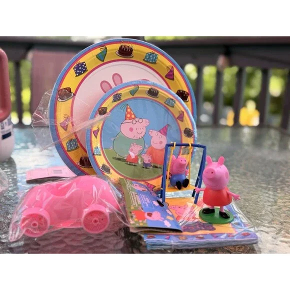 Vintage 2003 Peppa Pig Birthday Lot Cake Topper Plates & Napkins READ
