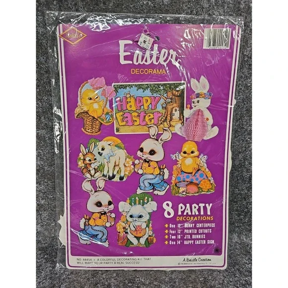 Vtg 80s Beistle Easter Party Decorations 8pc Paper Decorations, New