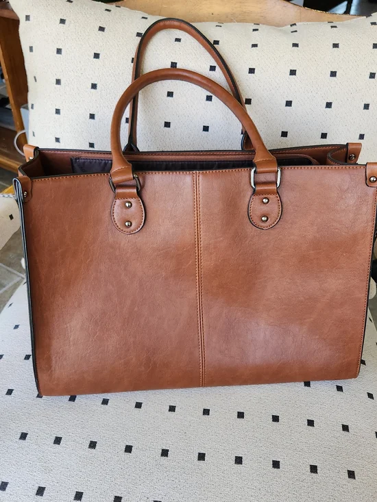 Vintage Style Leather Briefcase Laptop School Tote - Professional Carryall Purse