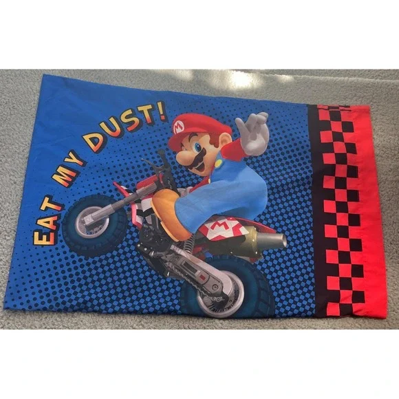 Nintendo Pillowcase Mario Kart Wii Luigi Eat‎ My Dust 2011 Kidcore Gamer Bedroom