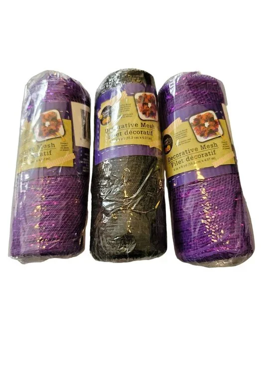 Decorative Mesh Wreath Making Material Purple Black 3 Spools 5 Yards Each Jj3458