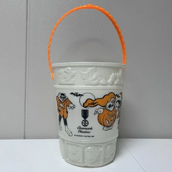 VTG 1993 Cinemark Theatres Popcorn Bucket Halloween Theme Candy Glow In Dark