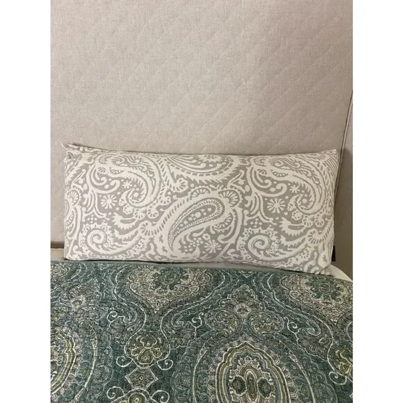 Echo Cream and Light Gray Paisley Lumbar Pillow down filled