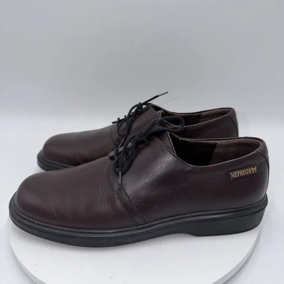Mephisto Mens Air-Jet Oxford Size 10 Brown Leather Lace Up Dress Shoe France