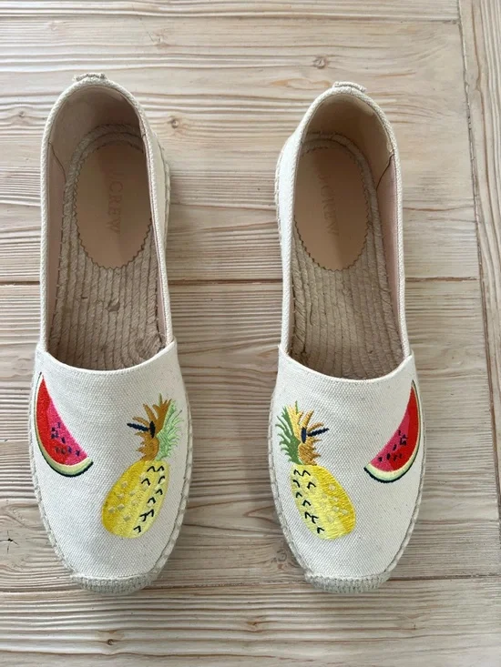J.Crew Embroidered Espadrilles Fruit Print Size 10 Canvas Summer Flats