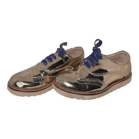 Mini Boden Shiny Gold  Shoes with Velvet Blue Laces