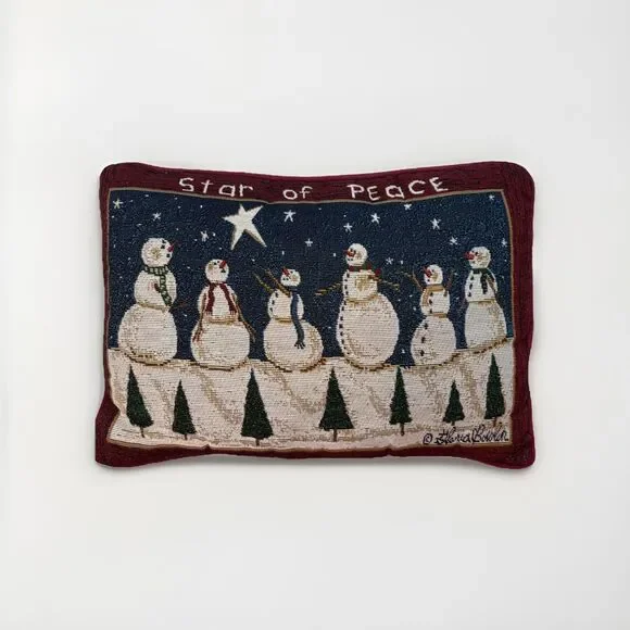 Vintage Star of Peace Christmas Snowman Throw Pillow 13