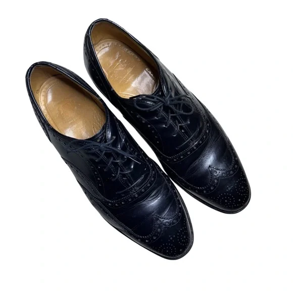 Johnston & Murphy Mens Black Crown Aristocraft Wingtip Oxford Leather Shoes Sz 9