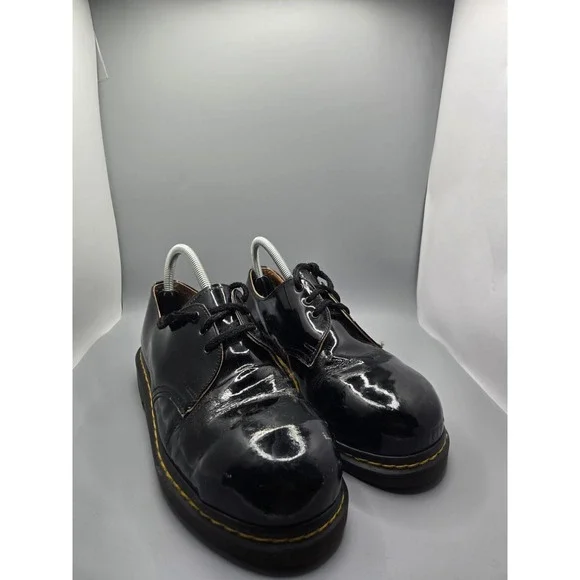 Dr. Martens 1461 Black Patent Leather 3-Eye Lace Up‎ Plain Toe Oxford Womens 8