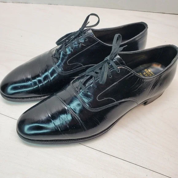 Brooks Brothers Brooks English Mens Black Patent Leather Oxford Shoes 8 41 C