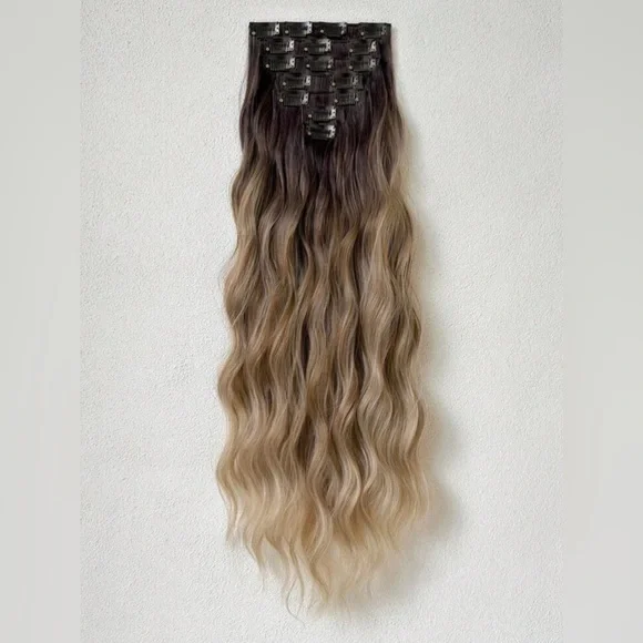 Balayage Blonde Water Wave Clip in Hair extensions - Human hair Blend