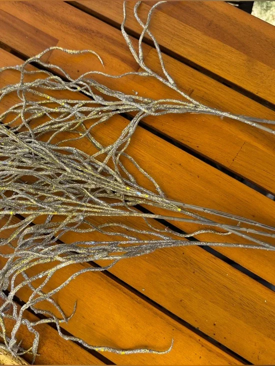 Silver Glitter Twig Spray - Home Accent holiday wedding event decor floral 8 qty