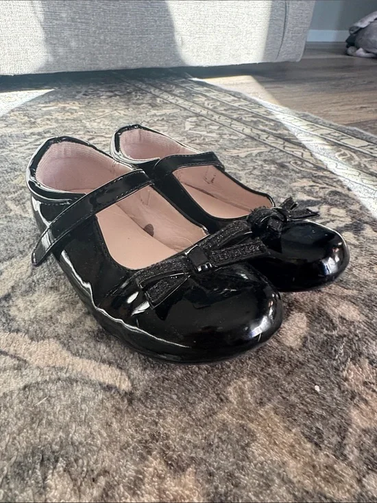 Girls Nina Black Patent Mary Jane Dress Shoes with Bow