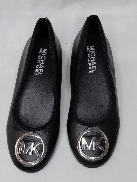 Michael Kors Girls Flat Ballerina Slipper Silver Medallion Sz 1