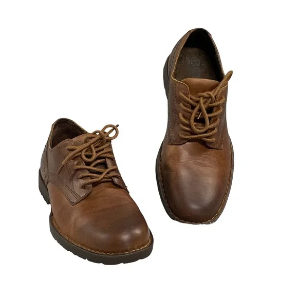 Born Mens Comfort Oxford Shoes 8.5M Brown Leather Lace Up Lug Sole