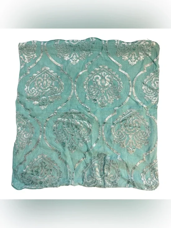 Z Galleries 100% Linen Square Pillowcase Burnt Velvet Applique Boho Maximalist