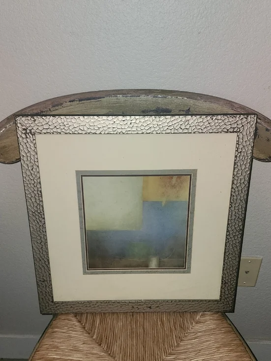 Textured Silver Frame Abstract Artwork - Neutral Blue & Cream 18 X 18