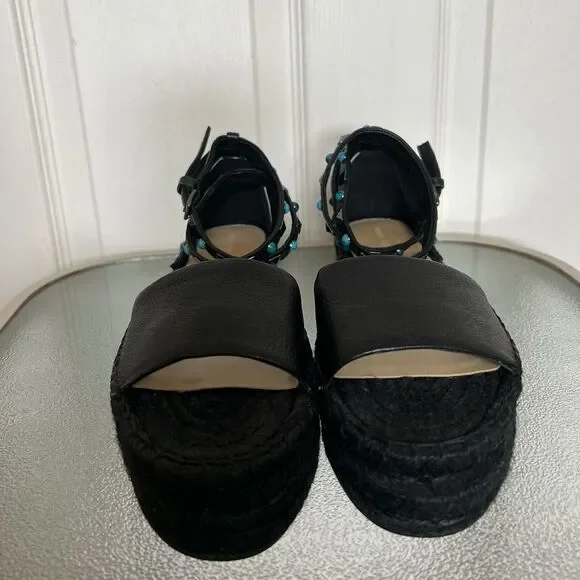 Marc Fisher NWOB Vajen Espadrille Leather Sandals In Black Size 7