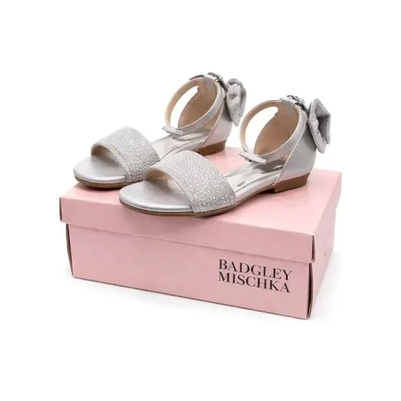 Badgley Mischka Kids Ericka Flat Sandal Rhinestone Bow Dress Shoes Girls 13