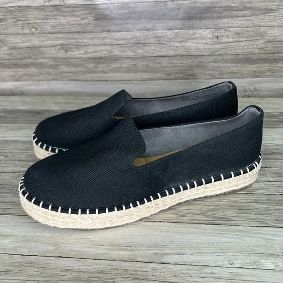 Joie Espadrille Flats 8 Platform Slip On Black Canvas Boho Coastal Chic Beach