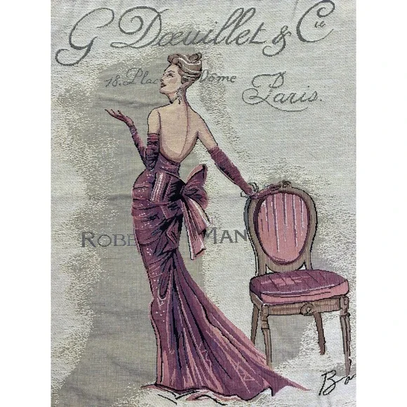 Vintage Chad Barrett‎ Couture Fashion Paris Woven Tapestry Pillow Cover Pink