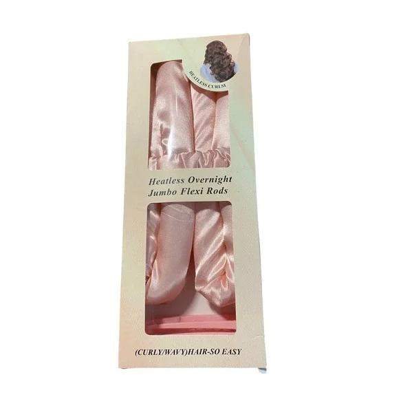 Heatless Overnight Jumbo Flexi Rods Pink‎ Satin Hair Curler Set Clip Scrunchie