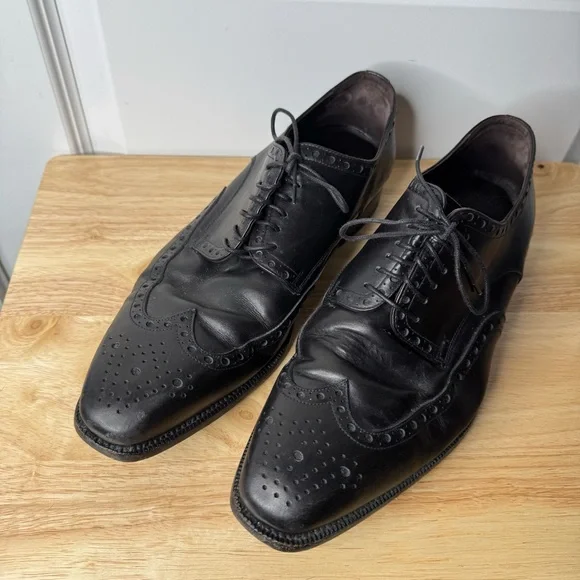 Allen Edmonds Seven TRESANA Black Leather Wingtip Derby Shoes Sz 11 Made Italy