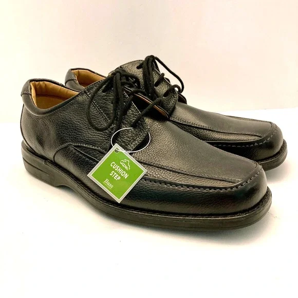 Bass Pebbled Leather‎ Lace Up Oxfords Black Cusion Step 