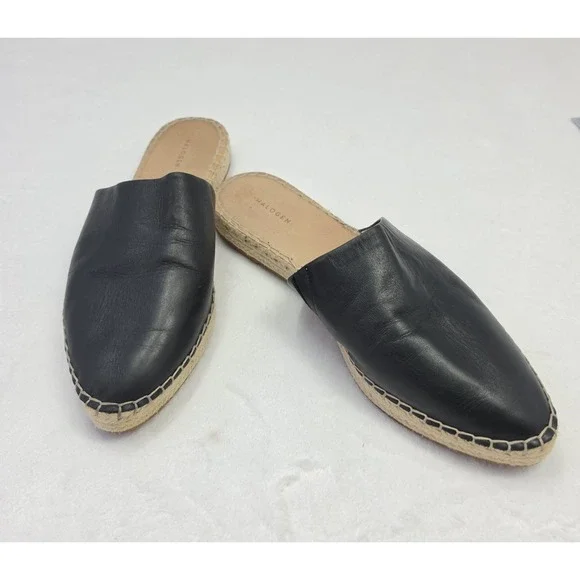 Halogen Black Leather Mule Espadrille Flats Womens Slip On Casual Shoe