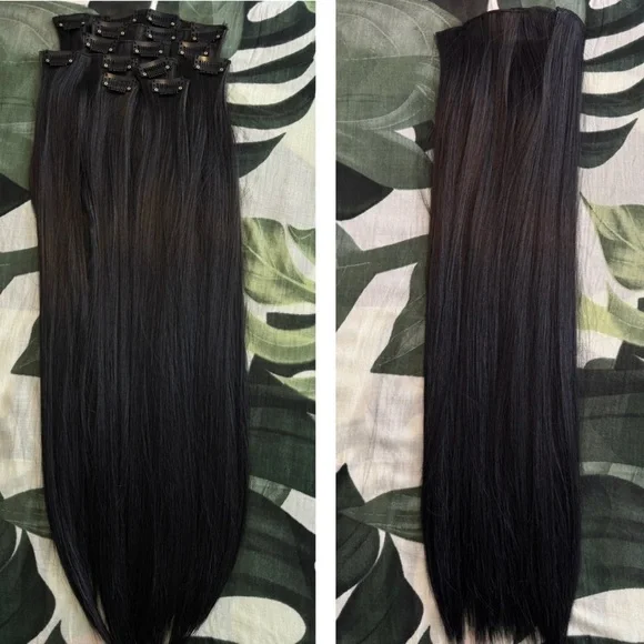 24 In Black Clip in Hair Extensions Straight Beautiful Hair Human hair blend