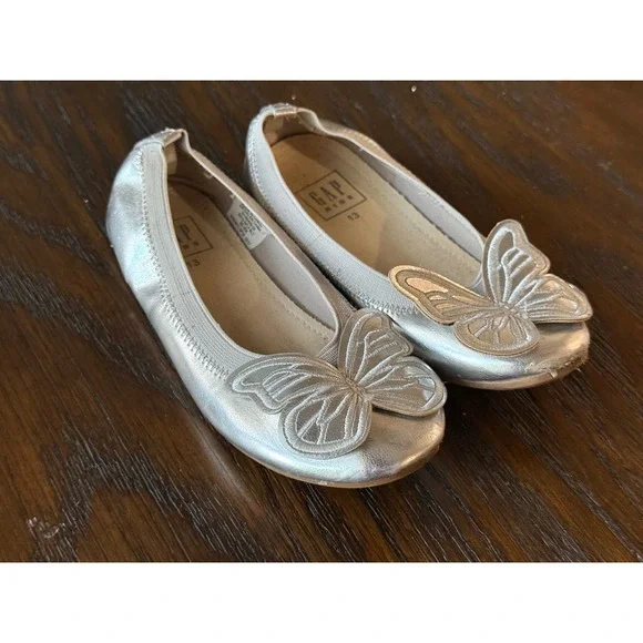 Gap Kids Ballet Flats Kids Size 13 Silver Butterfly Metallic Dress Shoes