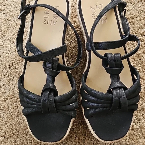 Naturalizer Odina Leather Espadrille Wedge ~ Black‎ ~ NEW
