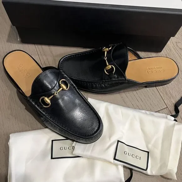 GUCCI Quentin Horsebit Mules Loafers Men's Open Roos Black Size 9 NEW