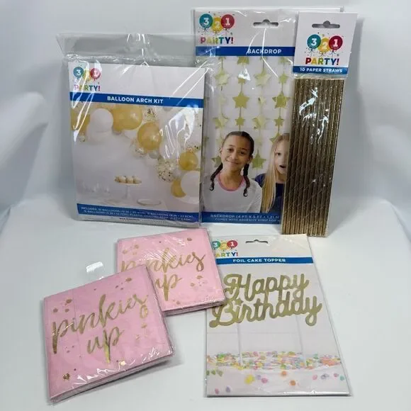 D19 Party Decorations- 6 piece Pinkies Up party decor, balloon arch, backdrop, s