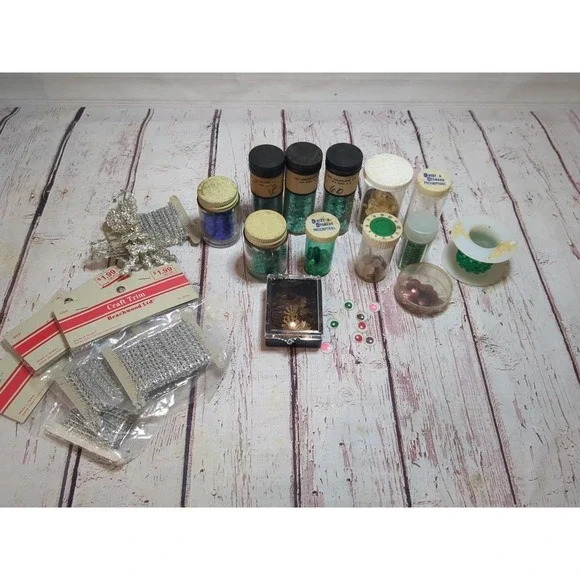 Vintage Lot Sequins,Trim, Star Glitter, Even‎ Googly Eyes Multiple Colors
