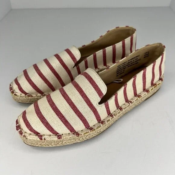 Time and Tru Womens Red Stripe Canvas Espadrille Casual Slip-On Size 7.5 Flats
