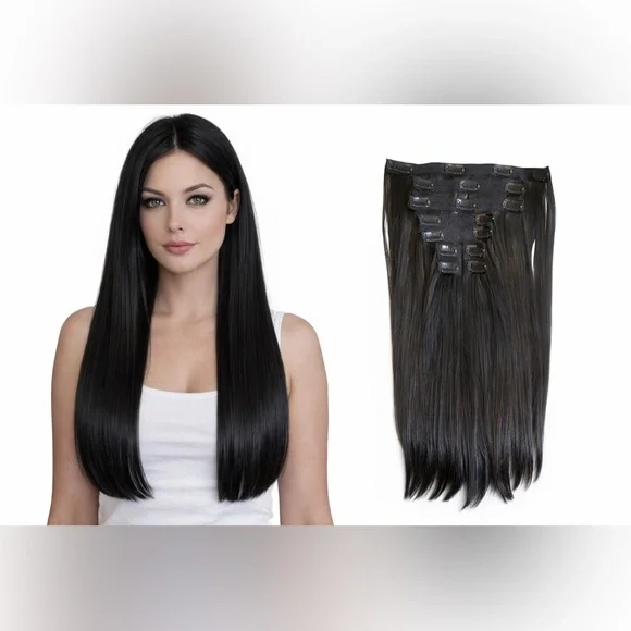 Cambodian Human Hair Straight 16” 1b Clip-in hair extensions