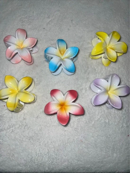 Assorted Plumeria Flower Hair Clips - Pink Blue Yellow Purple $10 each