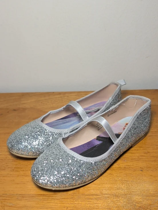 Disney x H&M Silver Glitter Mary Jane Flats Frozen Anna Elsa Girls Size 2